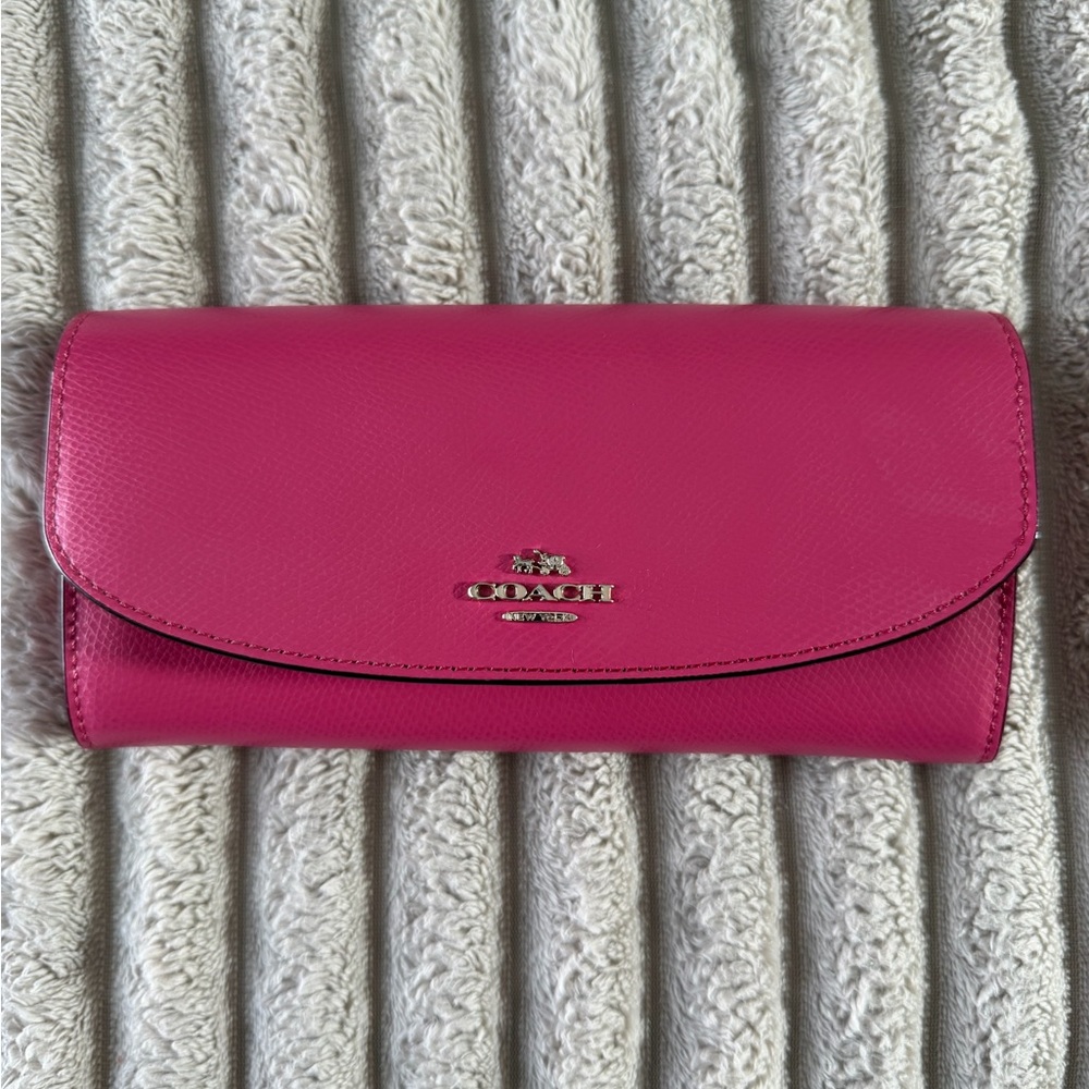 Coach Pop Slim Envelope Wallet in Pink Ruby w/ Removable Zippered Floral Pouch